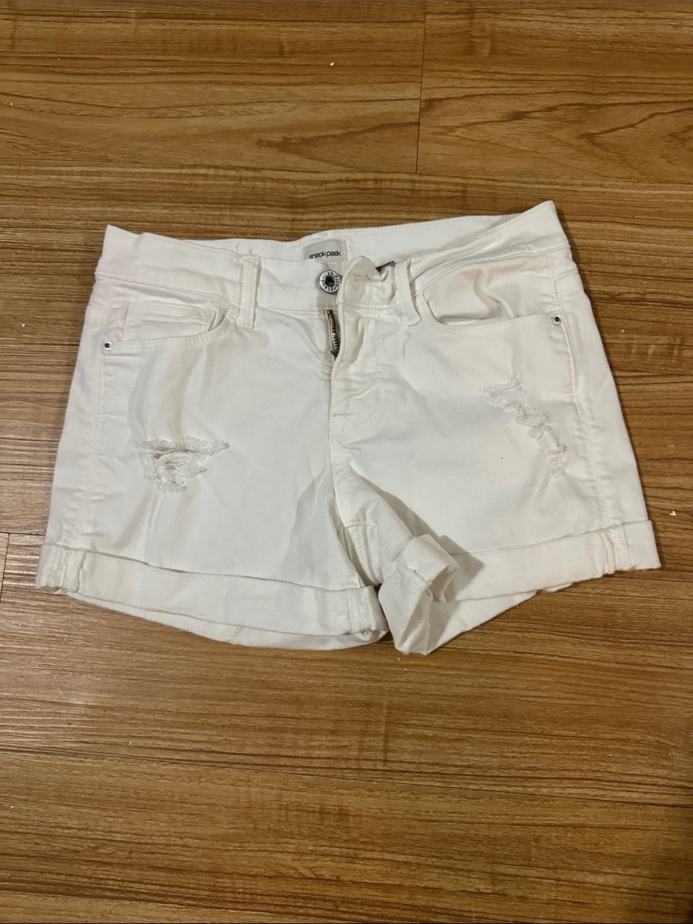Sneak Peek White Distressed Denim Shorts